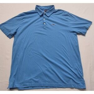 Patagonia Men's LG blue Trout Fitz Roy Performance Polo Shirt Organic Cotton